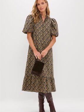 HYACINTH HOUSE NEW Navy & Tan Floral Mimi Midi Dress Size medium